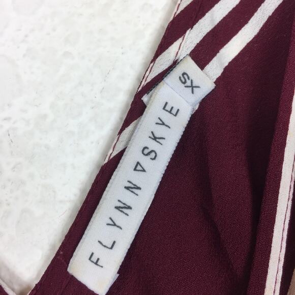 Flynn Skye Burgundy Stripe Wrap Spaghetti Boho Wide Leg Jumpsuit XS - Picture 5 of 12